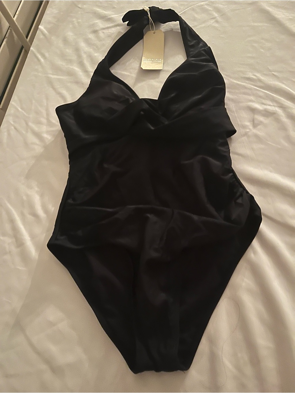NWT HEYTALALA Black Halter Tummy Control One Piece Swimsuit Medium